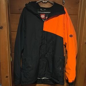 686 Men's Black and Bright Orange Ski Jacket with Hood